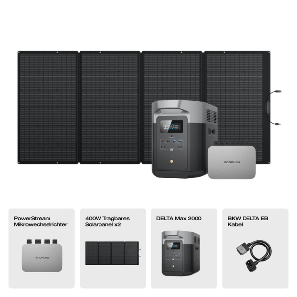 ECOFLOW 2 x 400W Rigid Solar Panel + Delta Max (2000) + Micro Inverter 800W